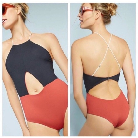Tavik Other - Tavik Anthropologie Black Orange Colorblock Cutout High Neck Swimsuit 233